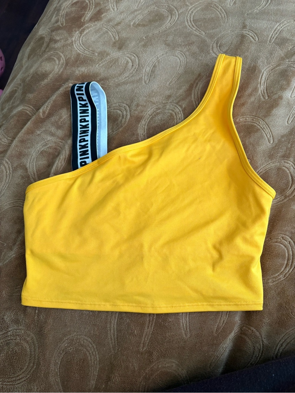 One-Shoulder Yellow Crop Top Pink Victoria secret